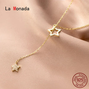 925 Silver Star Hollow Pendant Necklace for Women