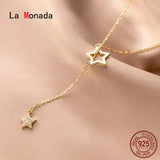 925 Silver Star Hollow Pendant Necklace for Women
