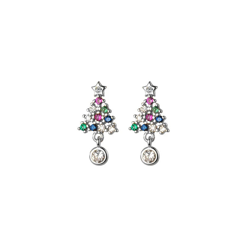Colorful Christmas Tree 925 Silver Earrings for Women