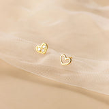 Small Hollow Heart 925 Silver Earrings for Women