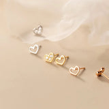 Small Hollow Heart 925 Silver Earrings for Women