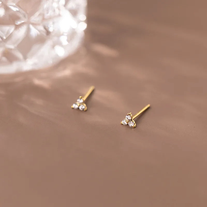 925 Silver Triangle Ear Piercing Studs with Zircon