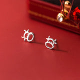 Zodiac Cow Ox Stud Earrings Silver 925 Minimalist Women Jewelry