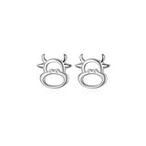 Zodiac Cow Ox Stud Earrings Silver 925 Minimalist Women Jewelry