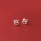 Zodiac Cow Ox Stud Earrings Silver 925 Minimalist Women Jewelry