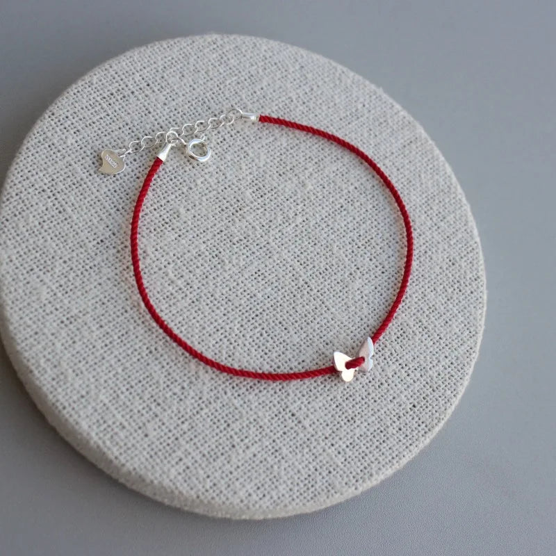 Butterfly Red Thread Silver Bracelet for Women 925