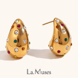 Colorful Zircon Pearl Water Drop Earrings