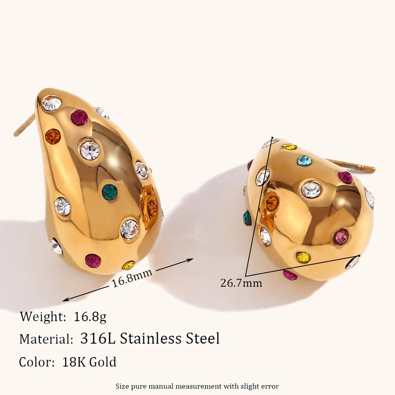 Colorful Zircon Pearl Water Drop Earrings