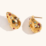Colorful Zircon Pearl Water Drop Earrings