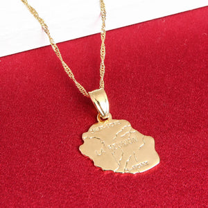 Reunion Island Map Pendant Necklace Map Jewelry