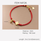 925 Silver Rope Bracelets Women Heart Golden Flower Bell Red Thread Line String