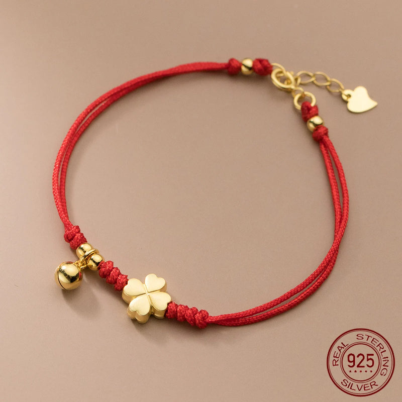 925 Silver Rope Bracelets Women Heart Golden Flower Bell Red Thread Line String