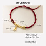 925 Silver Rope Bracelets Women Golden Bamboo Tube Leaf Red Thread Line
