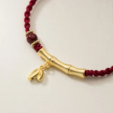 925 Silver Rope Bracelets Women Golden Bamboo Tube Leaf Red Thread Line