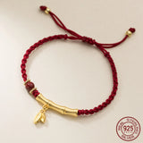 925 Silver Rope Bracelets Women Golden Bamboo Tube Leaf Red Thread Line