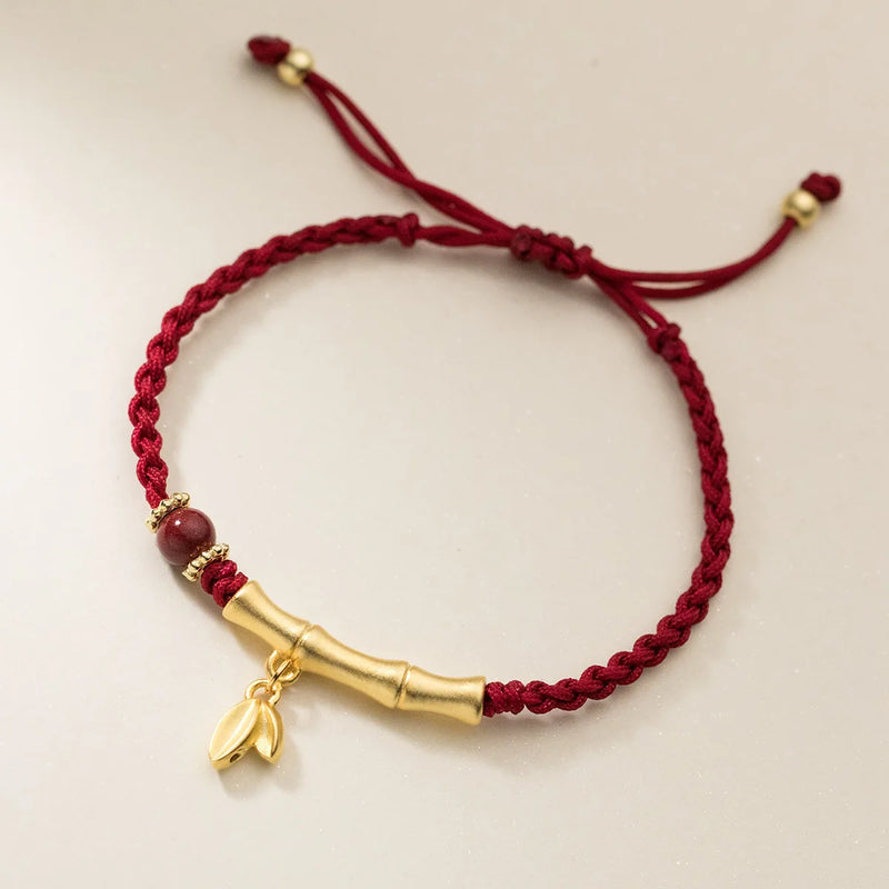 925 Silver Rope Bracelets Women Golden Bamboo Tube Leaf Red Thread Line