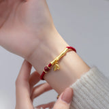 925 Silver Rope Bracelets Women Golden Bamboo Tube Leaf Red Thread Line