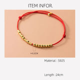 925 Silver Rope Bracelet Women's Silver Bead Red Thread Line String Bracelet