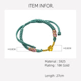 925 Silver Rope Bracelets Women Silver Flower Green Thread Line String Bracelets