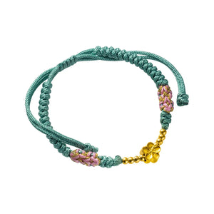 925 Silver Rope Bracelets Women Silver Flower Green Thread Line String Bracelets