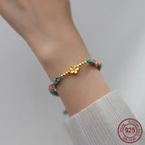 925 Silver Rope Bracelets Women Silver Flower Green Thread Line String Bracelets