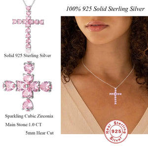 LaVixMia 316 Silver 5mm Heart Zricon Cross Pendant Necklace