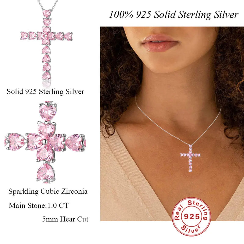 LaVixMia 316 Silver 5mm Heart Zricon Cross Pendant Necklace