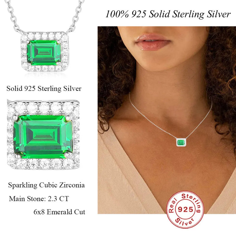 LaVixMia 316 Sterling Silver Emerald Cut Pendant Necklace CZ Zircon Jewelry
