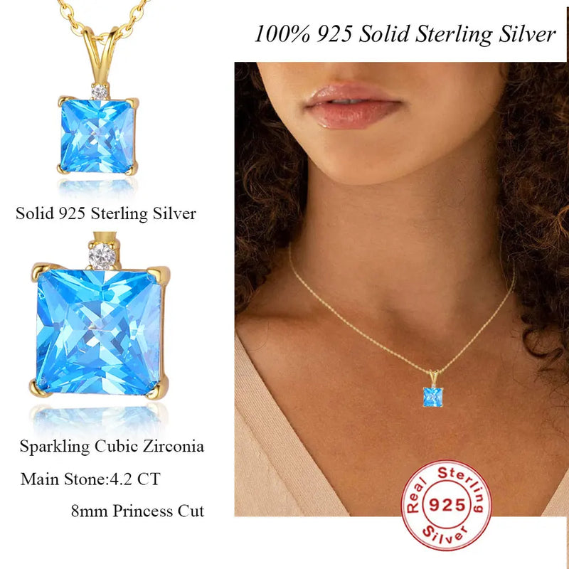 LaVixMia 316 Silver Princess Cut Pendant Necklace CZ Zircon Jewelry Gift