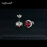 Lab Ruby Silver Stud Earrings For Women Piercing Jewelry