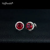 Lab Ruby Silver Stud Earrings For Women Piercing Jewelry