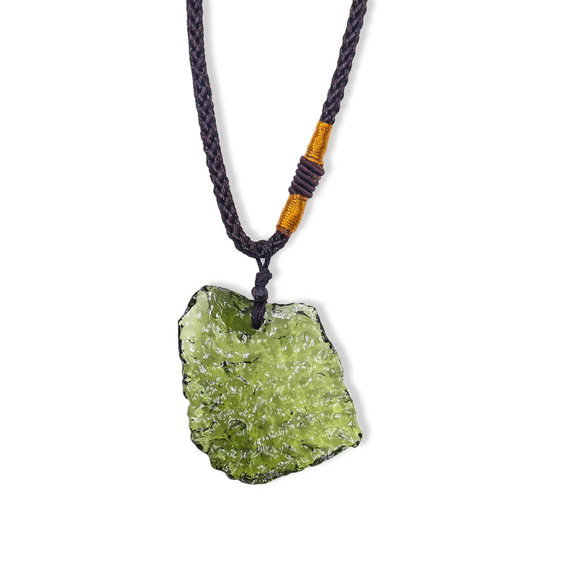 Laboratory Moldavite Necklace Meteorite Pendant Green Coloured Glaze Jewelry