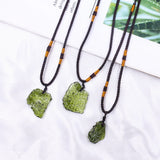 Laboratory Moldavite Necklace Meteorite Pendant Green Coloured Glaze Jewelry