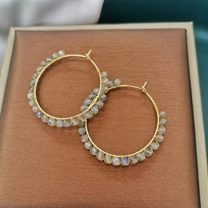 Labradorite Boho Earrings 14K Filled Hoops Moonstone Statement Jewelry