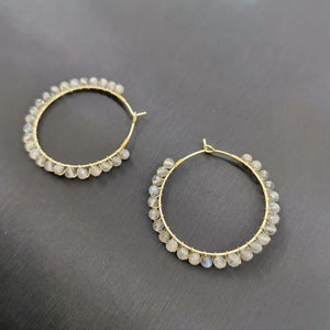 Labradorite Boho Earrings 14K Filled Hoops Moonstone Statement Jewelry