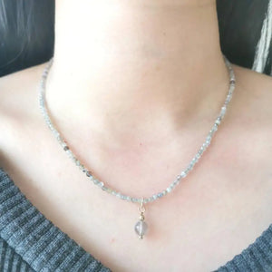 Labradorite Moonstone Necklace Faceted Gemstones 14K Filled Charms Pendant