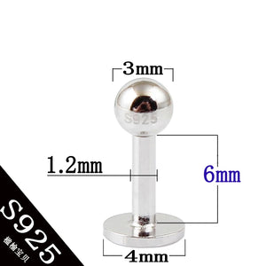 925 Silver Lip Stud 16G 3mm Ball Lip Piercing Jewelry