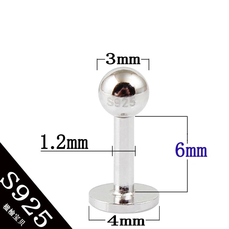 925 Silver Lip Stud 16G 3mm Ball Lip Piercing Jewelry