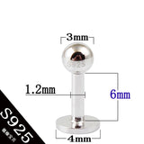 925 Silver Lip Stud 16G 3mm Ball Lip Piercing Jewelry