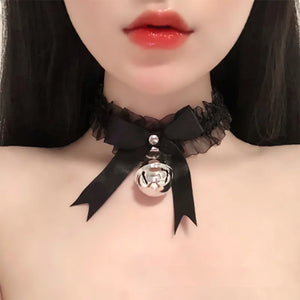 Gothic Bell Choker Necklace Lace Bow Knot Pendant