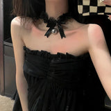 Gothic Bell Choker Necklace Lace Bow Knot Pendant