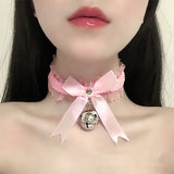 Gothic Bell Choker Necklace Lace Bow Knot Pendant