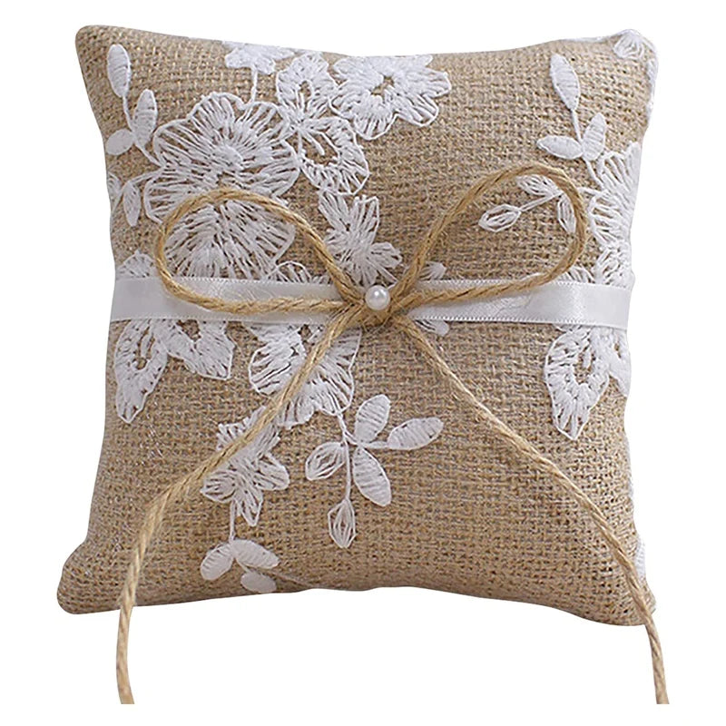 Vintage Lace Bow Ring Pillow for Wedding Engagement