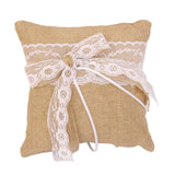 Lace Bowknot Burlap Hessian Ring Bearer Pillow Cushion