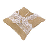 Lace Bowknot Burlap Hessian Ring Bearer Pillow Cushion