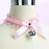 Pink Lace Choker with Bell Kitten Sweet Gothic Detachable Cosplay Party Jewelry