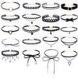 Lace Gothic Choker Women Velvet Rose Beads Necklace