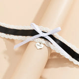 Lace Heart Letter Pendant Bow Choker Necklace Women Sexy Glamour
