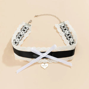 Lace Heart Letter Pendant Bow Choker Necklace Women Sexy Glamour