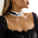 Lace Heart Letter Pendant Bow Choker Necklace Women Sexy Glamour